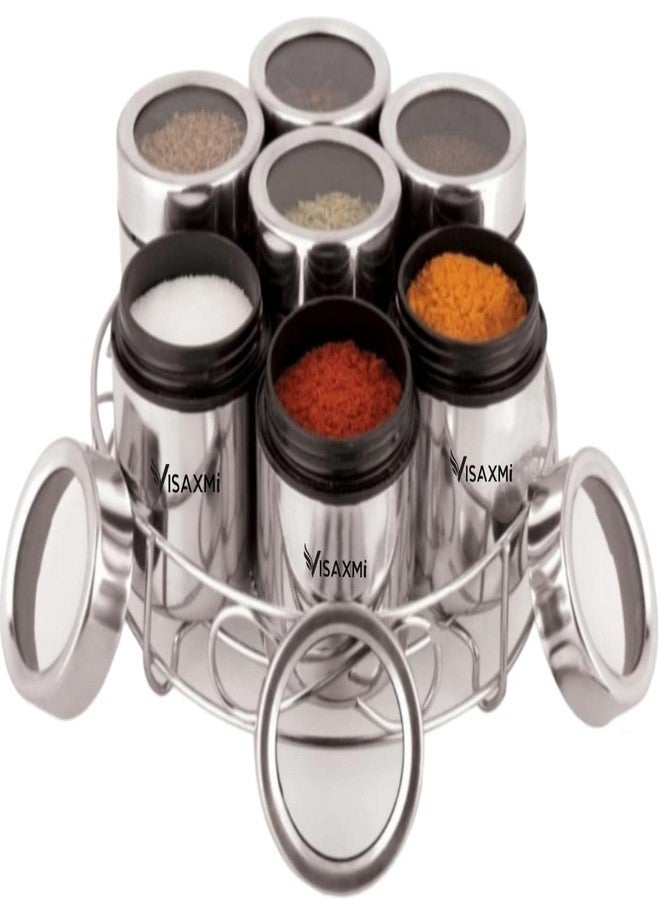VISAXMI Stainless Steel Round Shape Masala (Spice) Box/Dabba/Organiser with See Through Lid with 7 Containers and 7 Small Spoon (Small Size) - Image 1